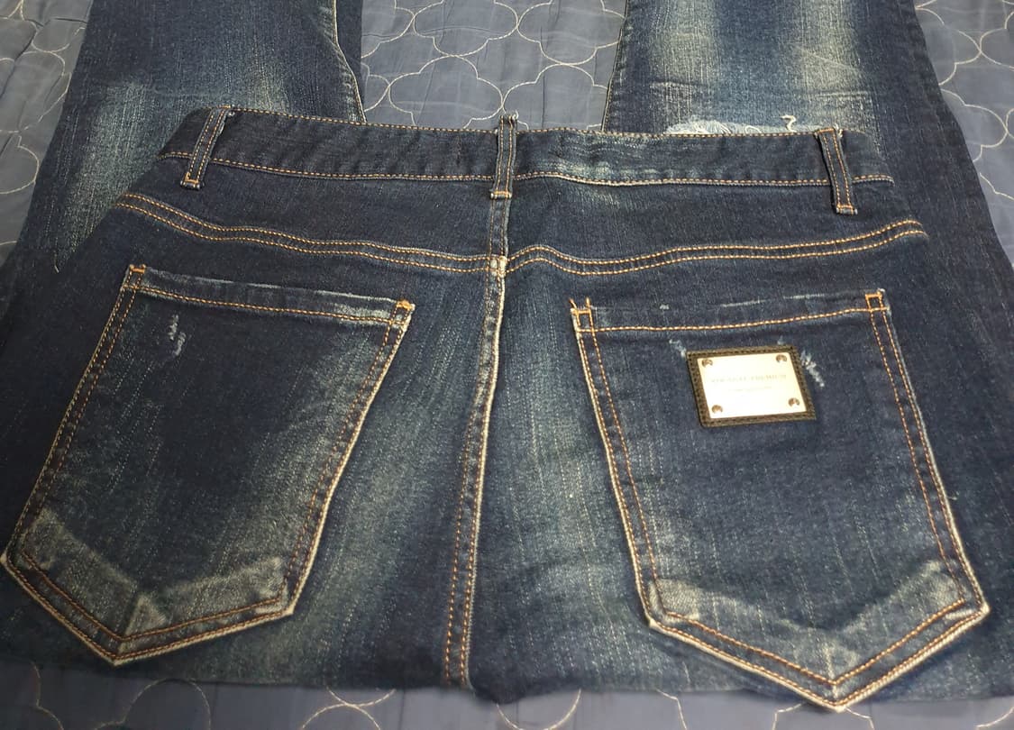 볼란테 프리미엄 백포켓 실버탭 데미지 워싱 데님팬츠 블루 (2사이즈) 상품이미지3