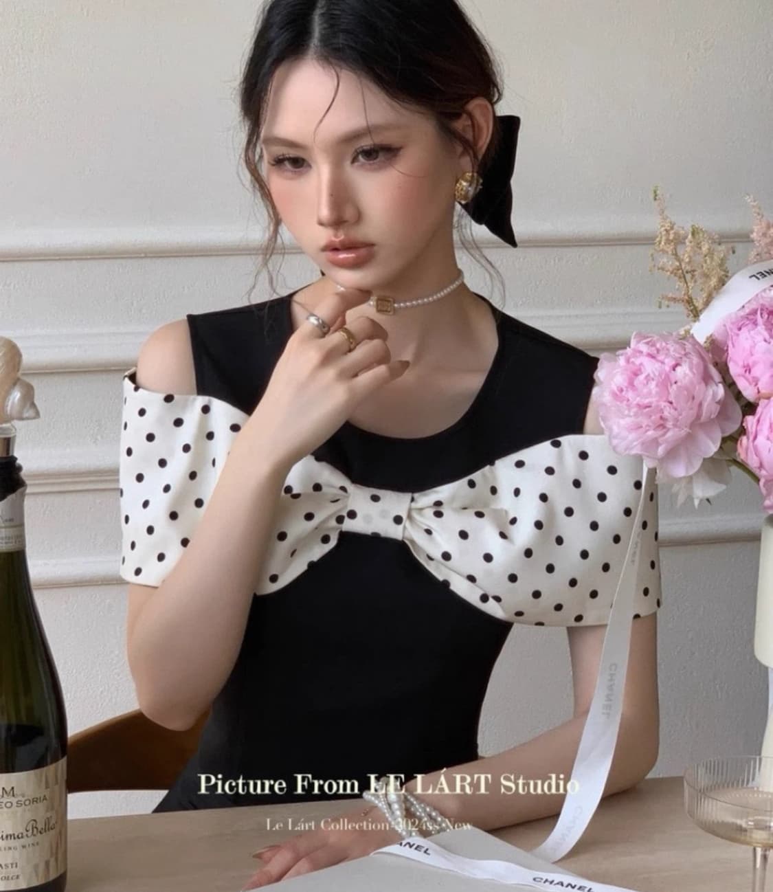 LE L'ART 도트 리본 상의 상품이미지3