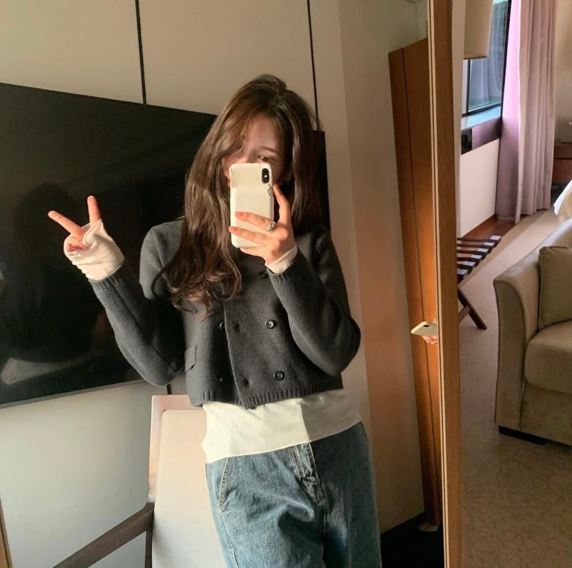 SENNE 더블 가디건 네이비 wool kint cardigan 상품이미지4