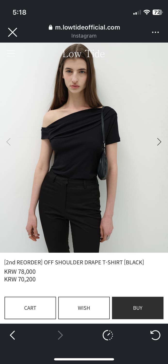 Lowtide OFF SHOULDER DRAPE T-SHIRT [BLAC 상품이미지2