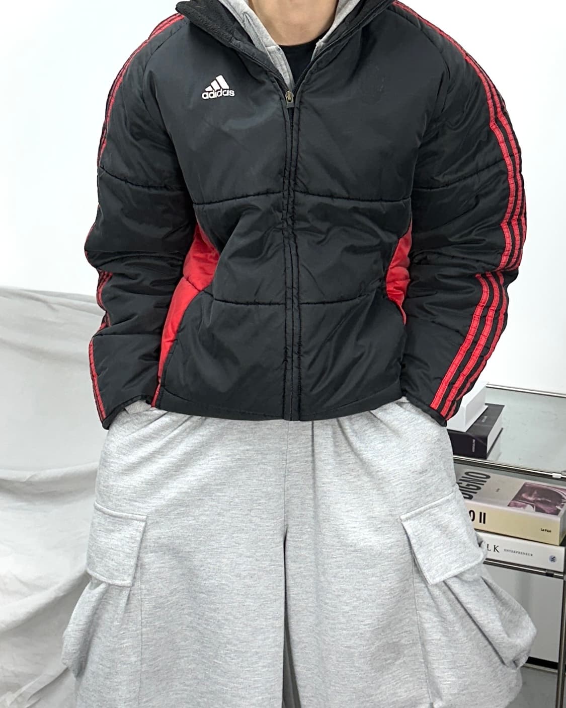 아디다스 00s 블랙 레드 패딩 L 상품이미지1