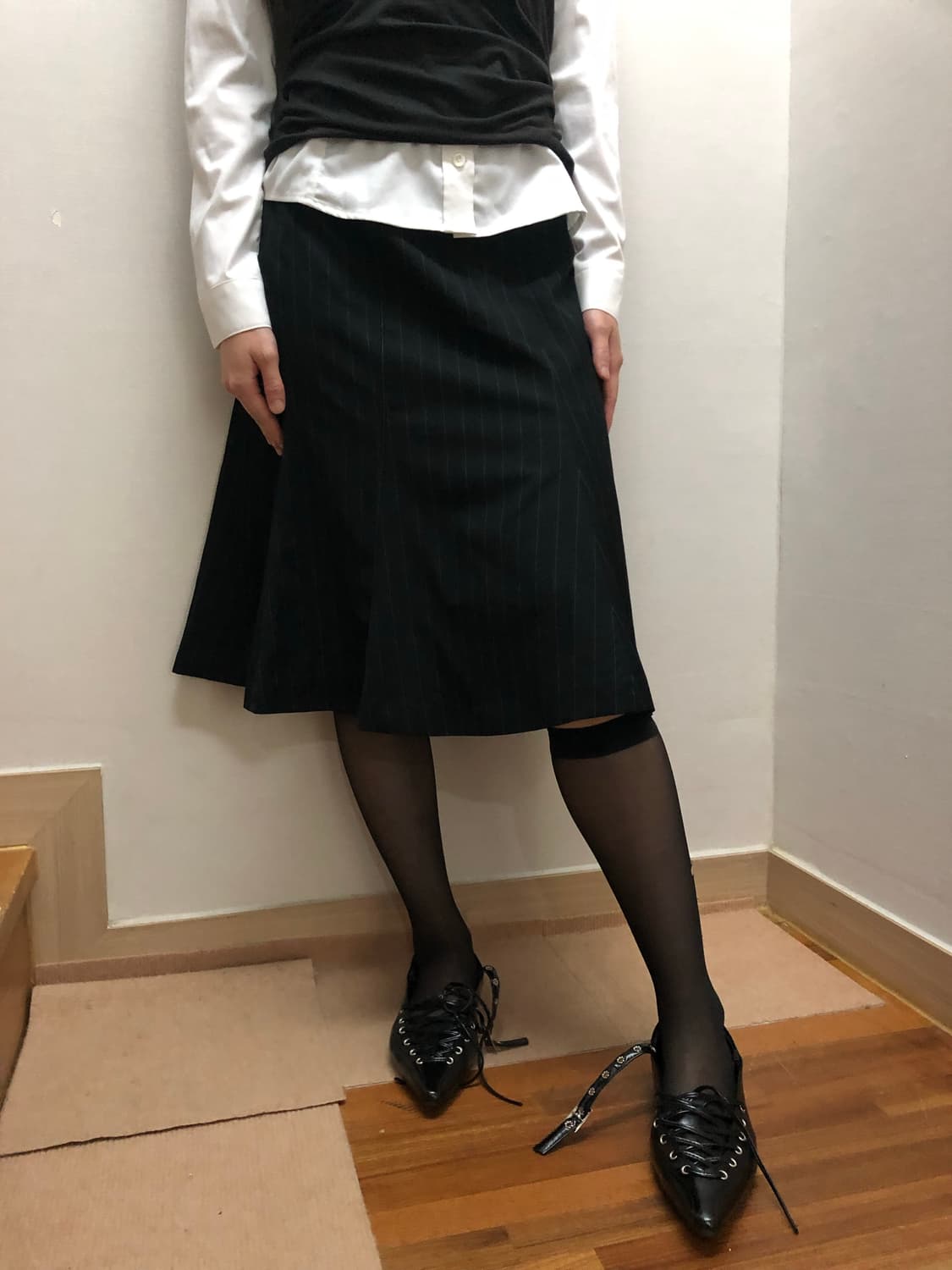 빈티지 블랙 핀 스트라이프 미니 스커트 상품이미지5