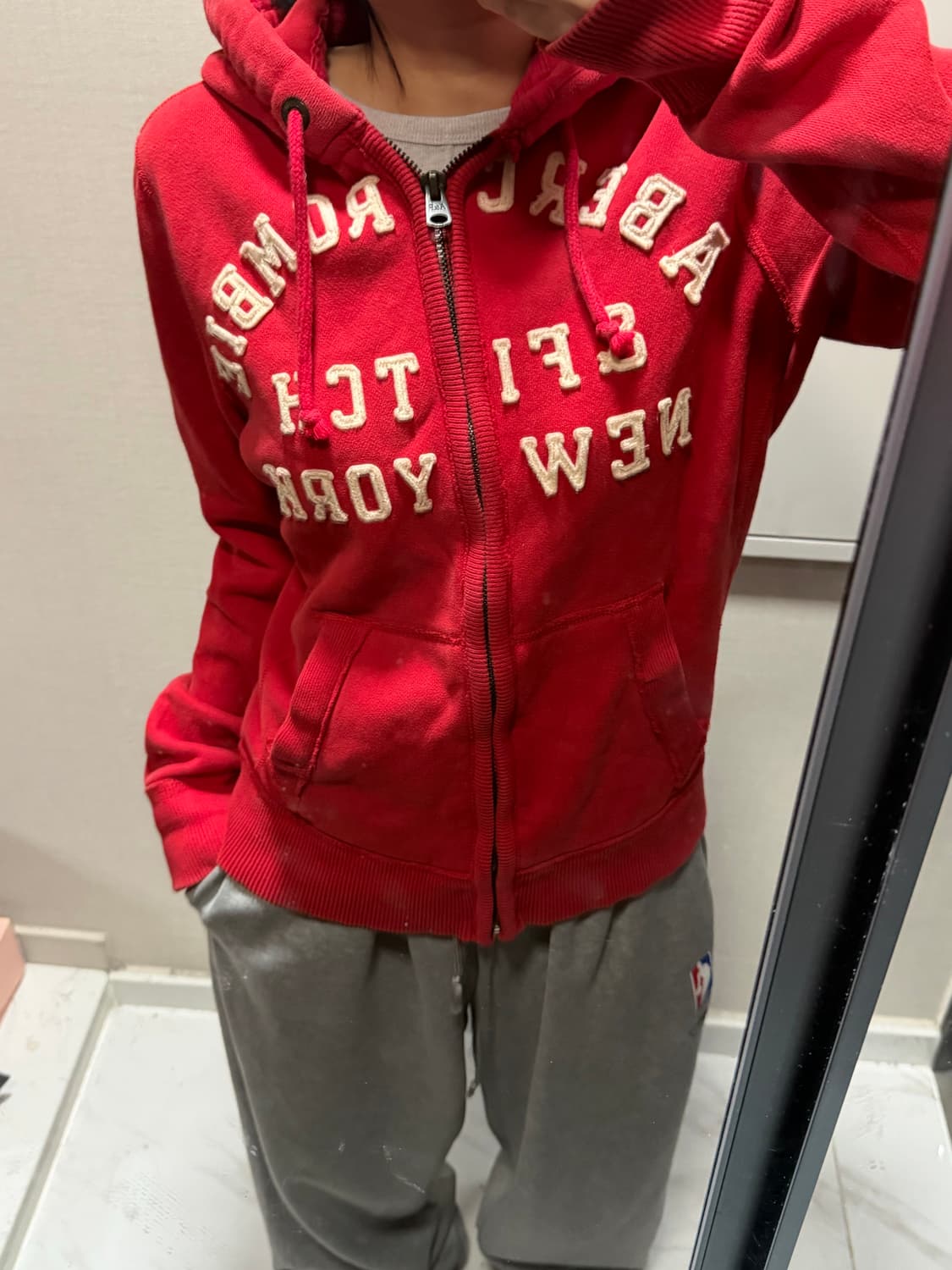 아베크롬비 레드 후드집업 m 상품이미지1