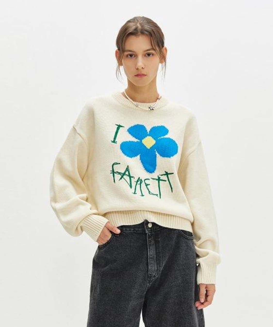 Fallett 팔렛 드로잉 플라워 니트 아이보리 상품이미지2
