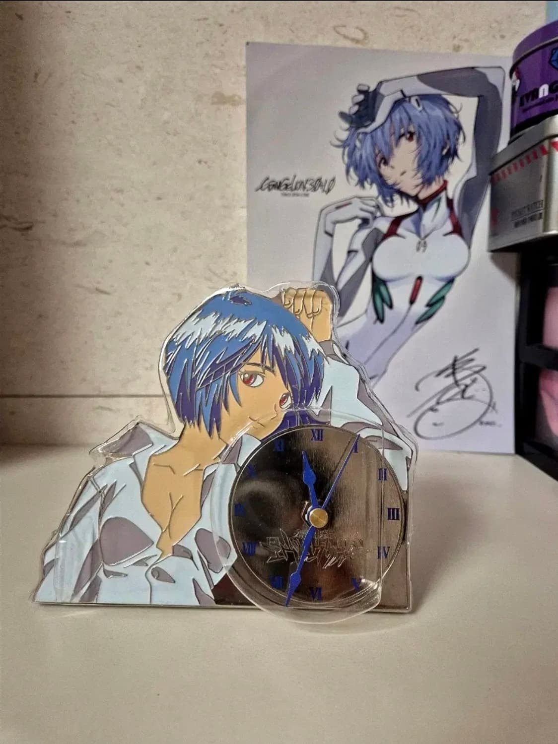 새제품 레어 고전) 에반게리온 레이 아크릴 스탠드 메탈 탁상시계 굿즈 상품이미지2