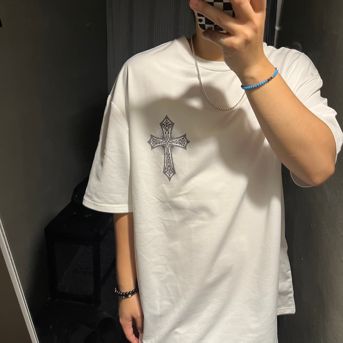 빈티지 화이트 십자가 날개 크로스 펑크 락시크 반팔 티셔츠 L-XL 상품이미지3