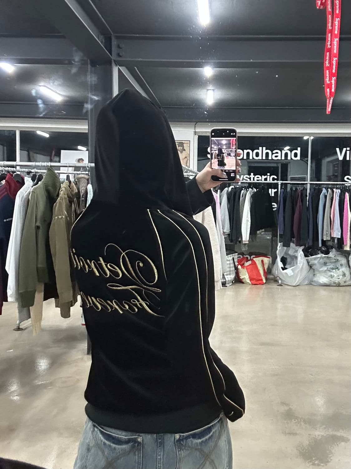 히스테릭 글래머 벨루어 골드자수 후드집업 상품이미지3