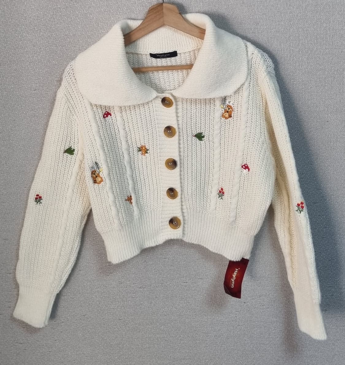 새상품) 실측 L (77) 화이트 자수 크롭 니트 가디건 상품이미지1
