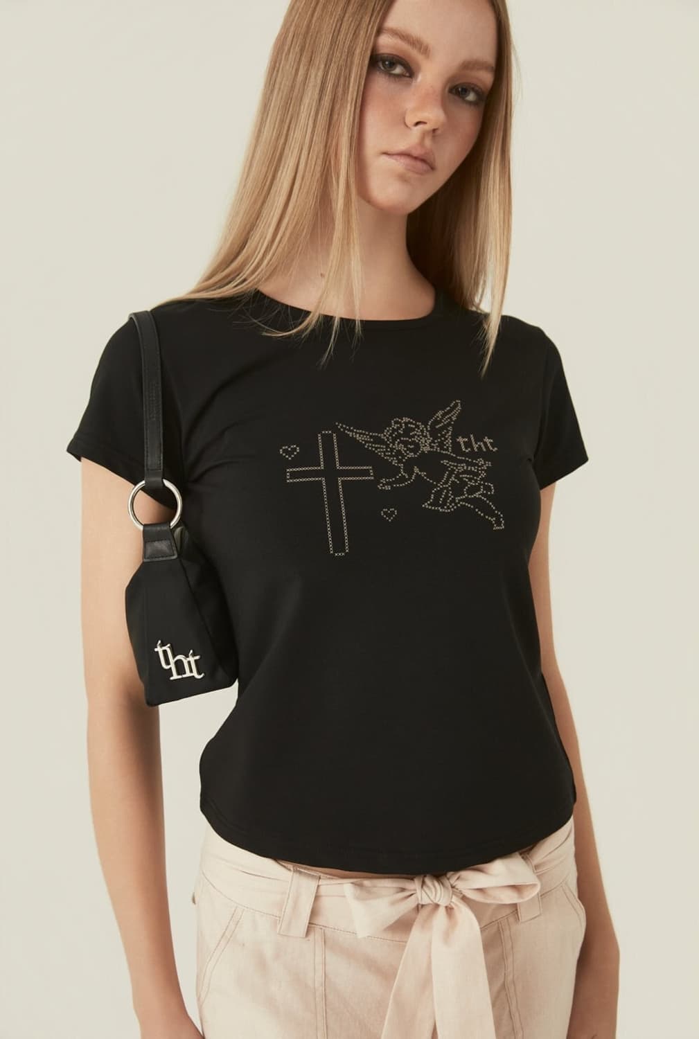 [S] 쓰리타임즈 픽셀 엔젤 티 블랙 상품이미지1