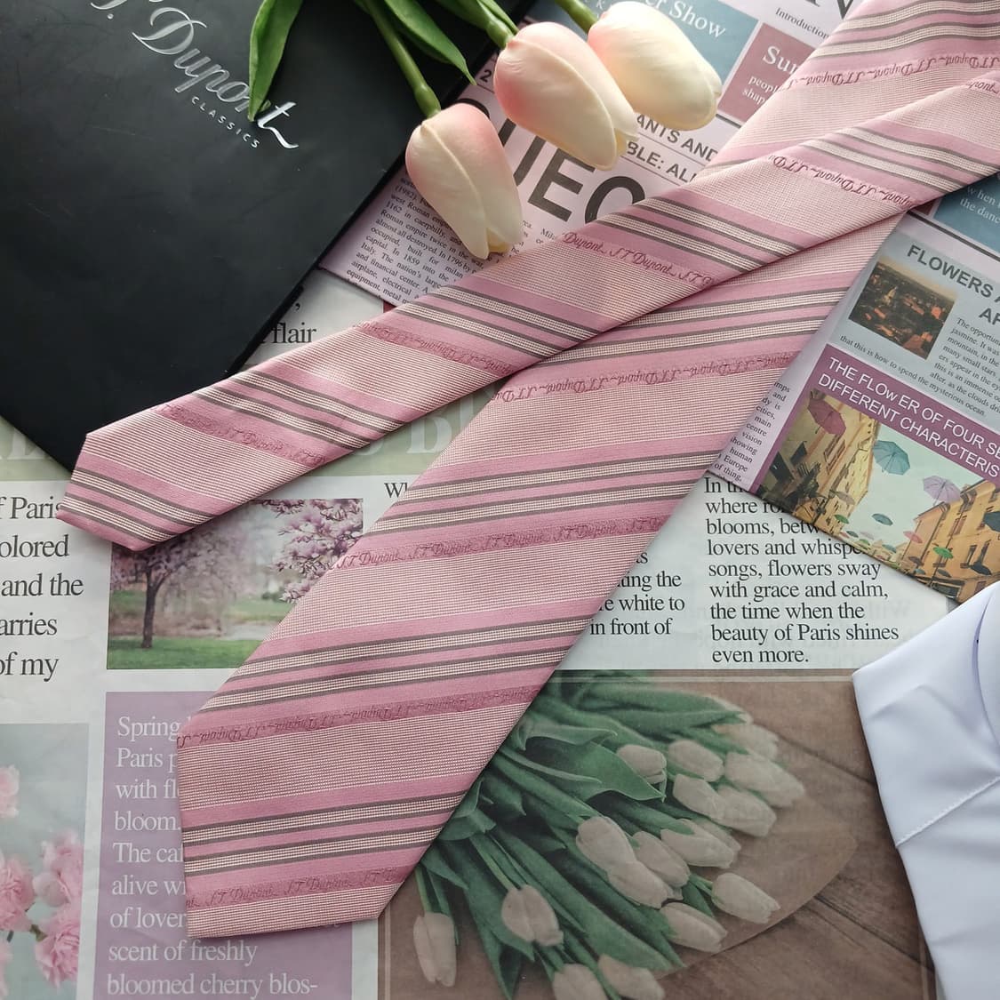 에스 티 듀퐁 실크 핑크 스트라이프 넥타이 8cm A+등급 A18775
 상품이미지3