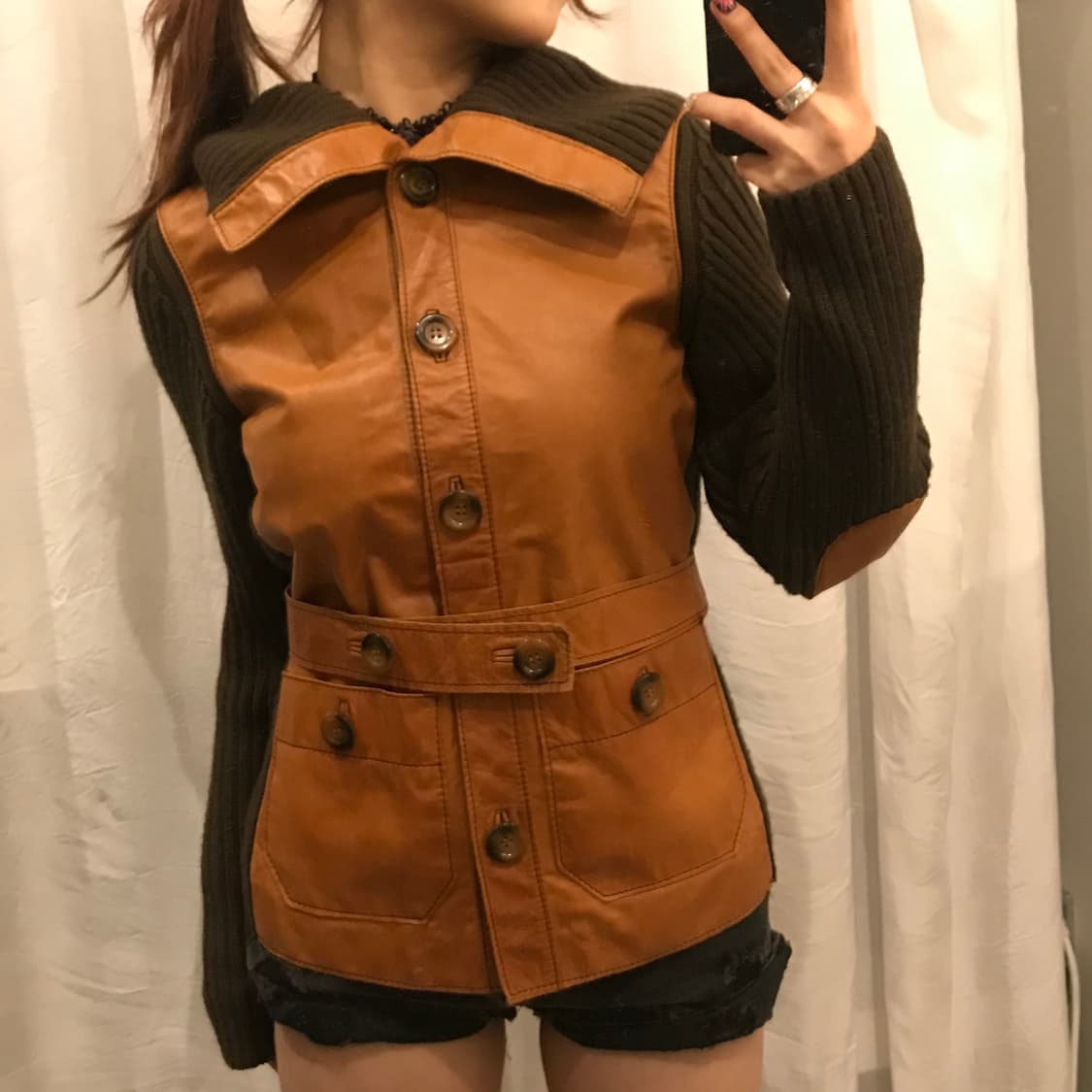 Max&Co 막스마라 막스앤코 브라운 니트 레더 자켓 상품이미지1