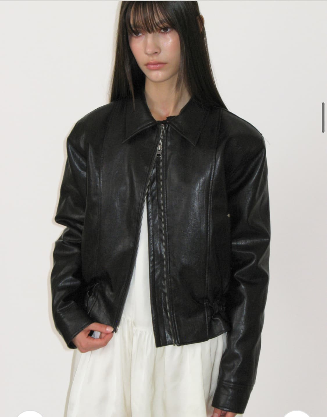 썬번프로젝트 Faux Leather Frill Jumper, BLACK 상품이미지1