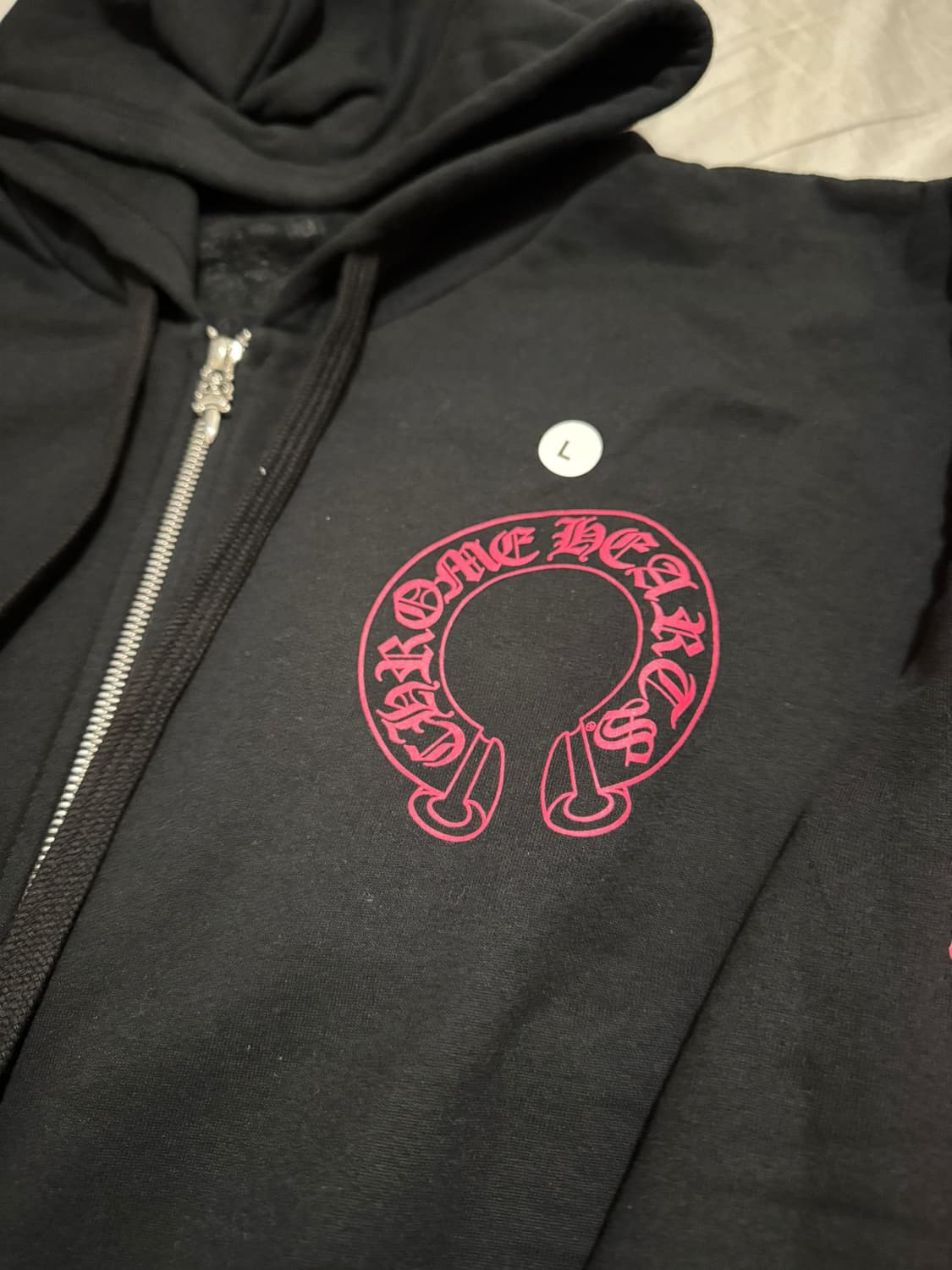 [L] 크롬하츠 홀스슈 플로랄 집업 후드 블랙 핑크 상품이미지3