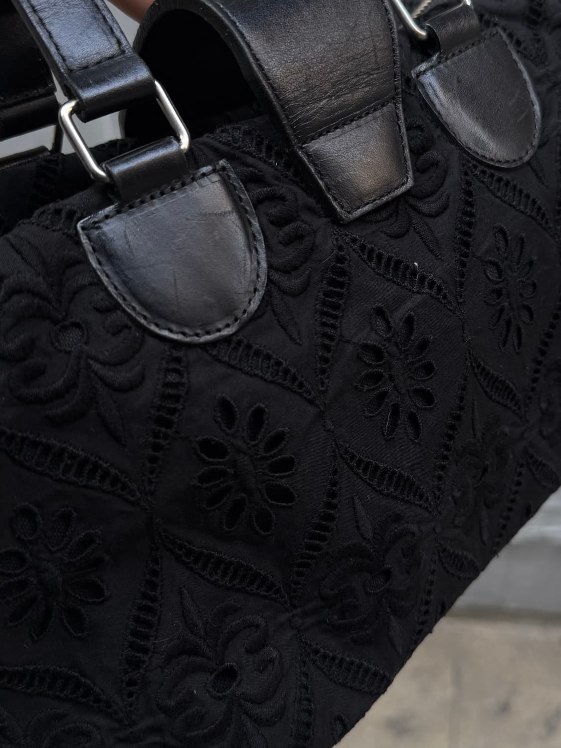 꼼데가르송 준야 와타나베 레이스 자수 레더 숄더 토트백 상품이미지4