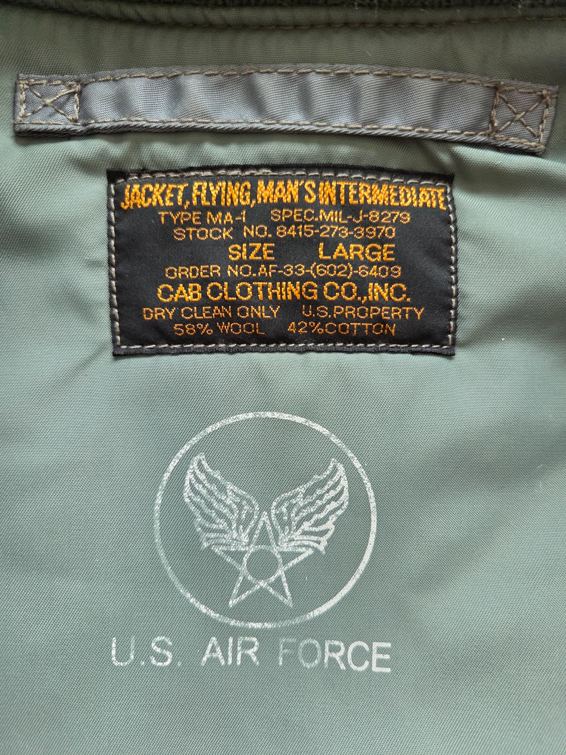 CAB Clothing 울파일 MA-1 Large 상품이미지4