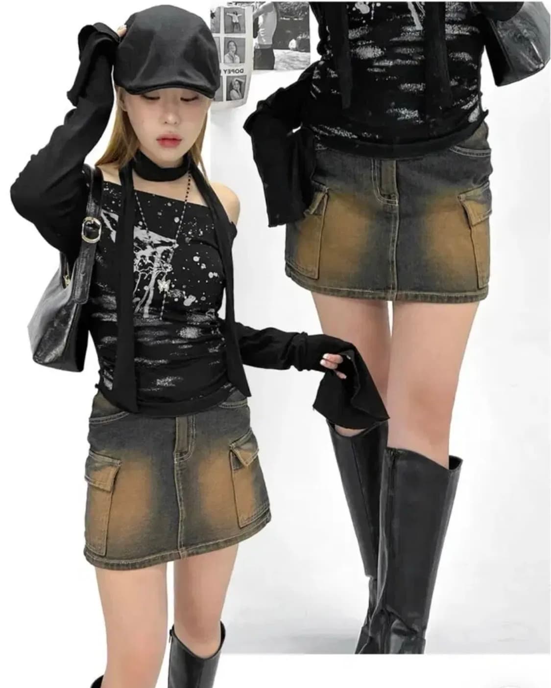 아쿠비클럽 페인팅 드롭 셔링 머플러 티 상품이미지1