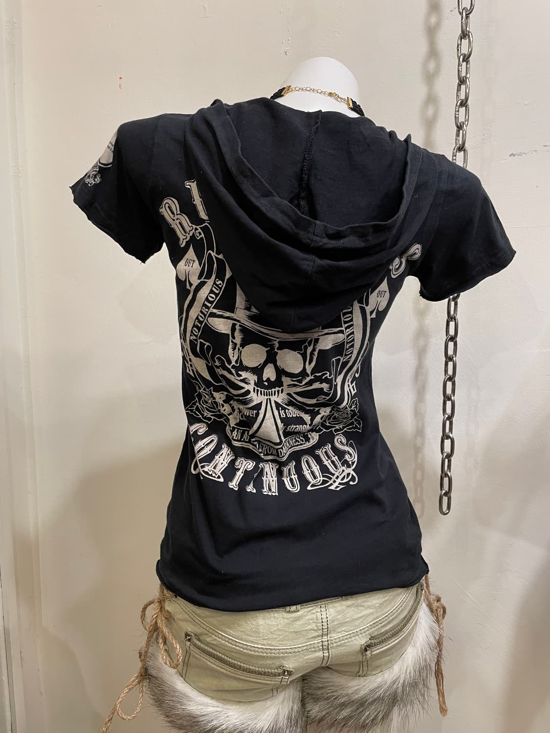 cornflake 스컬 프린트 블랙 후드 반팔 티셔츠 펑크 상품이미지2