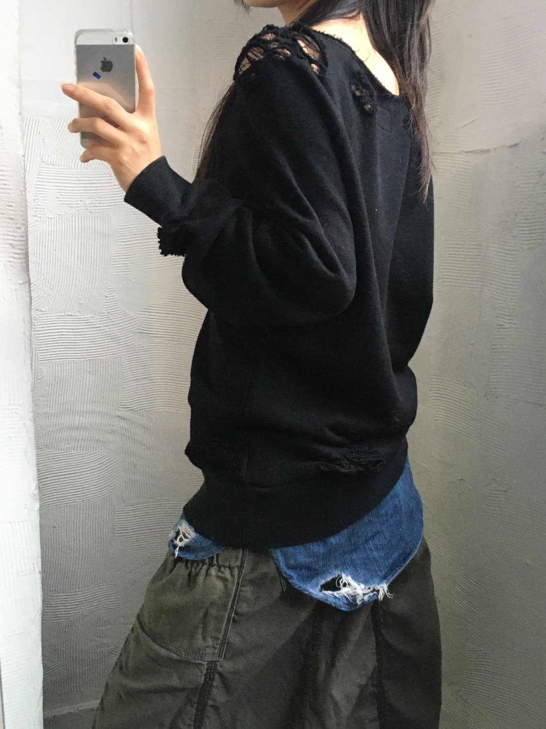 Miharayasuhiro 미하라야스히로 블랙 디스트레스드 스웻셔츠    상품이미지3