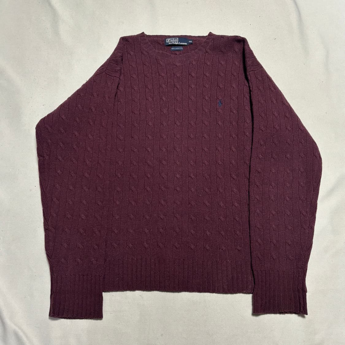 100 폴로랄프로렌 램스울 버건디 케이블 니트 상품이미지2