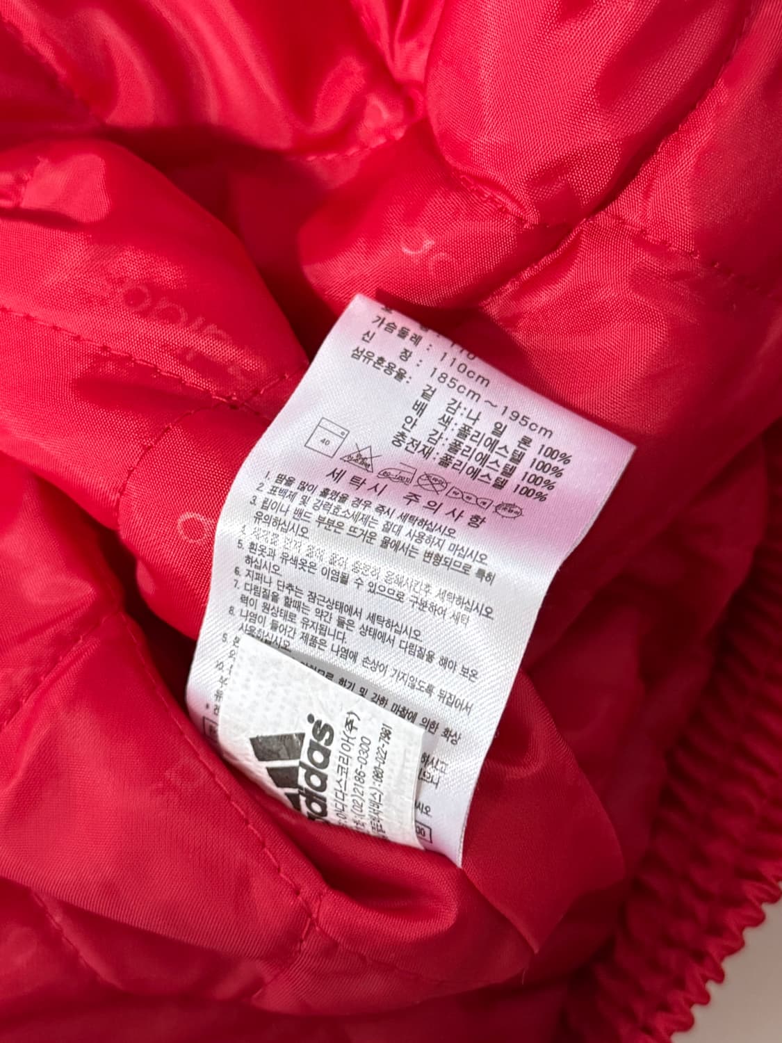 아디다스 오버사이즈 90‘s 다크레드 누빔 후드 점퍼 상품이미지6