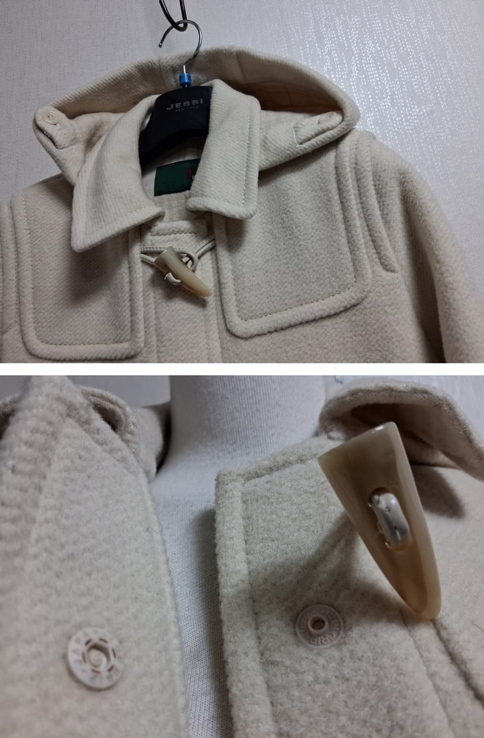 Diwali 아이보리 모직 더플롱코트 도끼단추 뿔단추 여성 44 XS
 상품이미지4