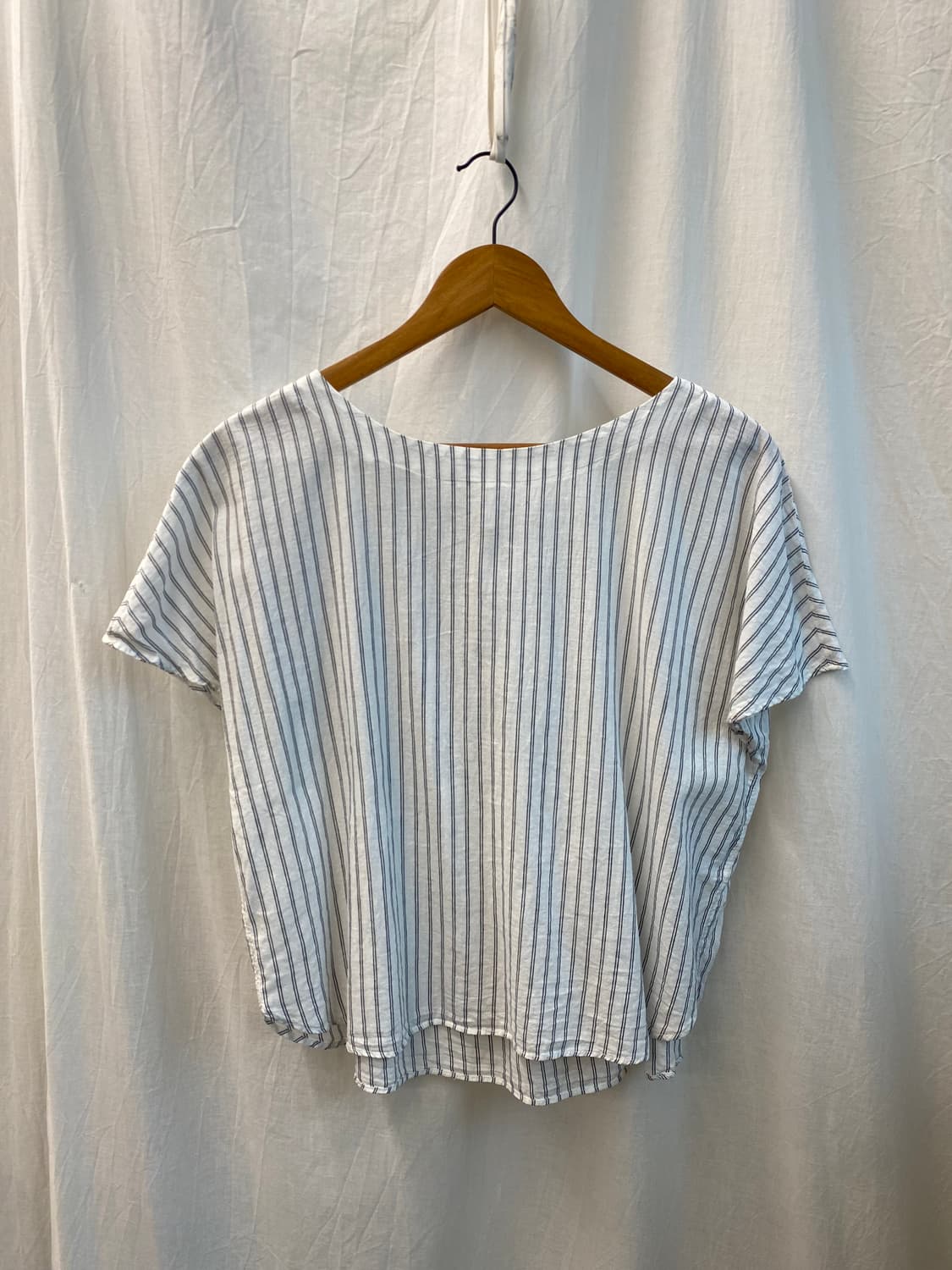 스트라이프 린넨면 반팔블라우스(L) 상품이미지1
