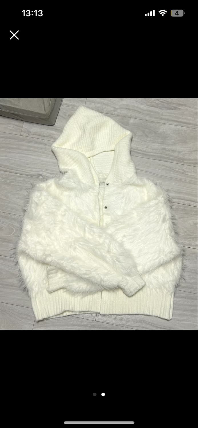 [신시] 퍼 니트 후드 가디건 아이보리 상품이미지2