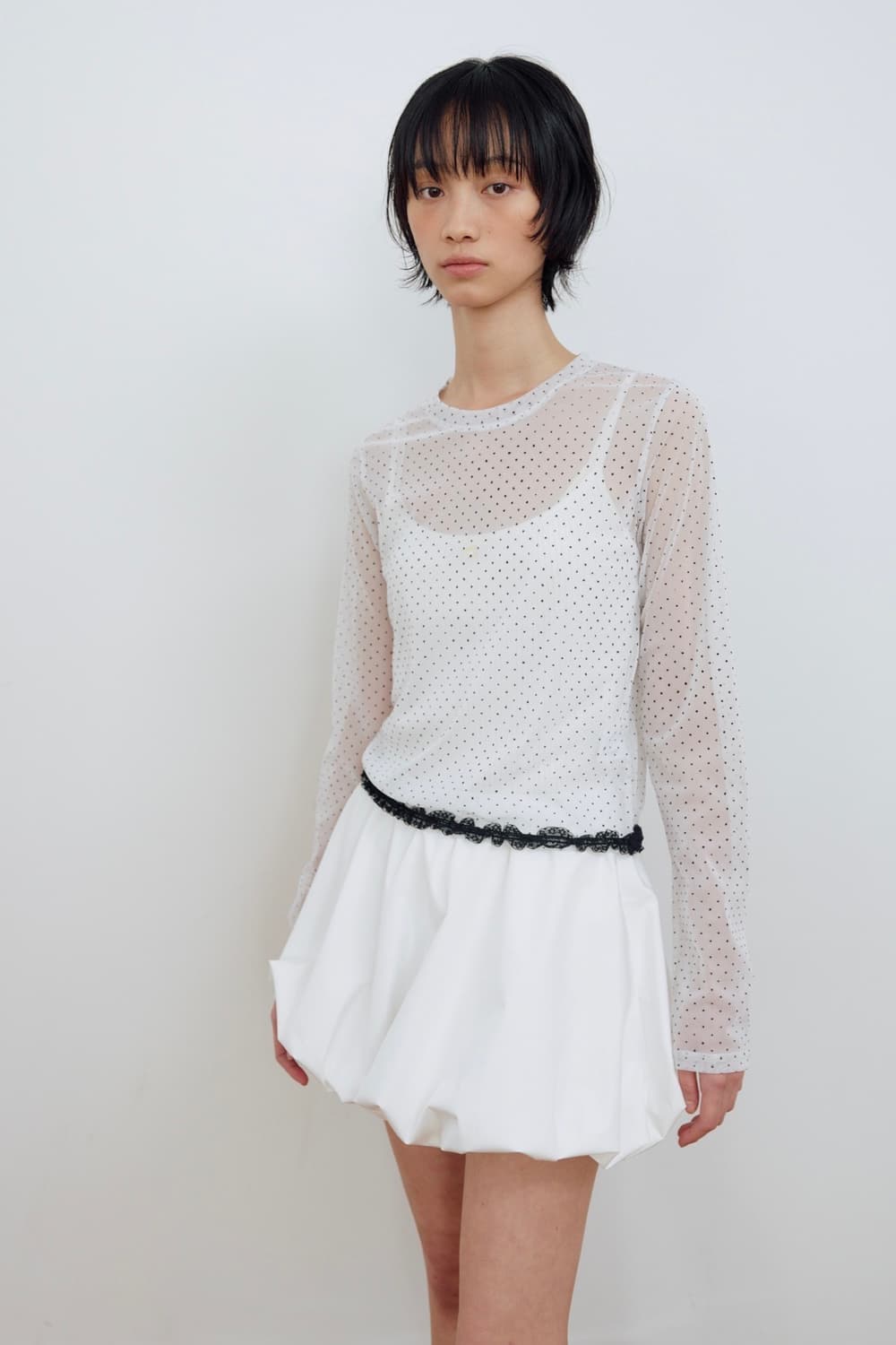 DOT MESH SHEER LONG SLEEVE TOP [WHITE] 상품이미지2