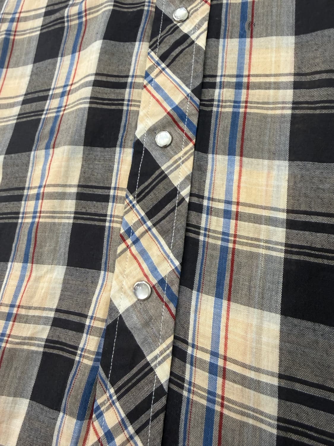 Wrangler 빈티지 웨스턴 셔츠 블랙 베이지 체크 반팔 상품이미지5