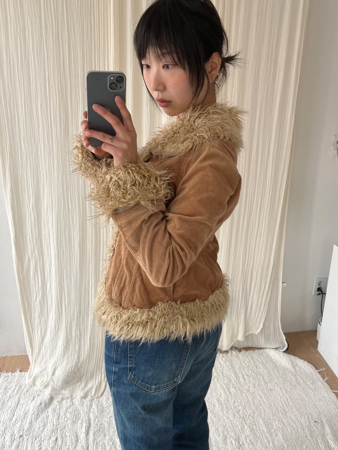 vintage eco fur trimming corduroy jacket 상품이미지7