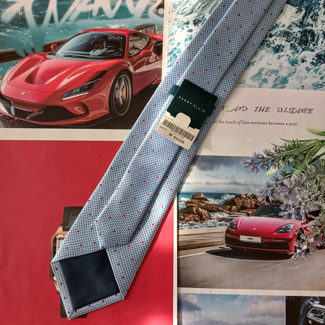 페리 엘리스 실크 스카이블루 도트 넥타이 8.2cm 새제품 A18957  상품이미지4