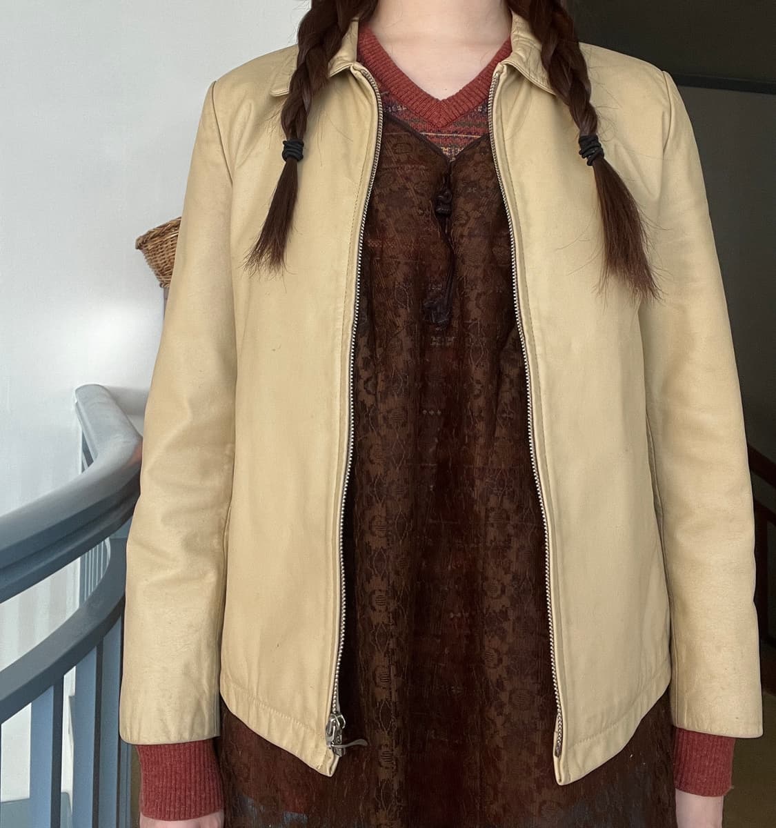 Beige Zip Leather Jacket 상품이미지5