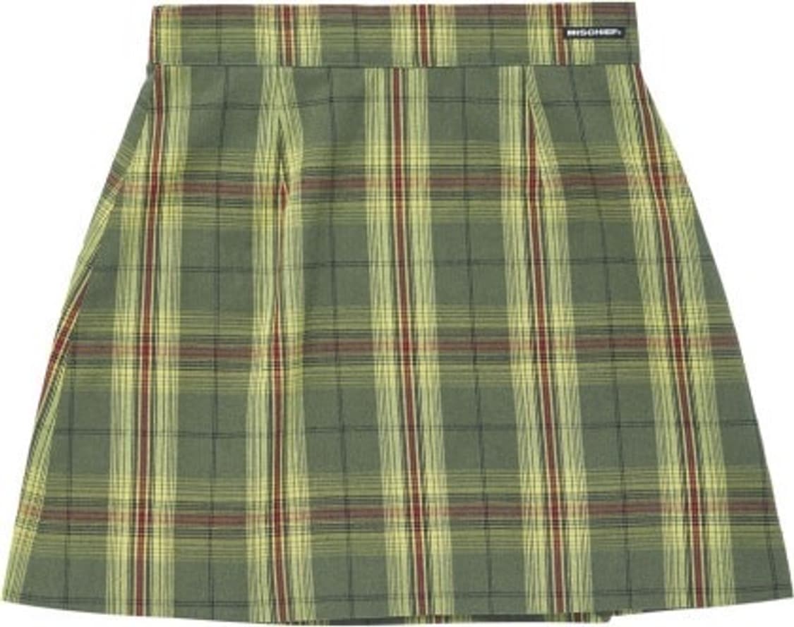 미스치프 체크 랩 버튼 스커트 치마 (옐로우 그린) 상품이미지2