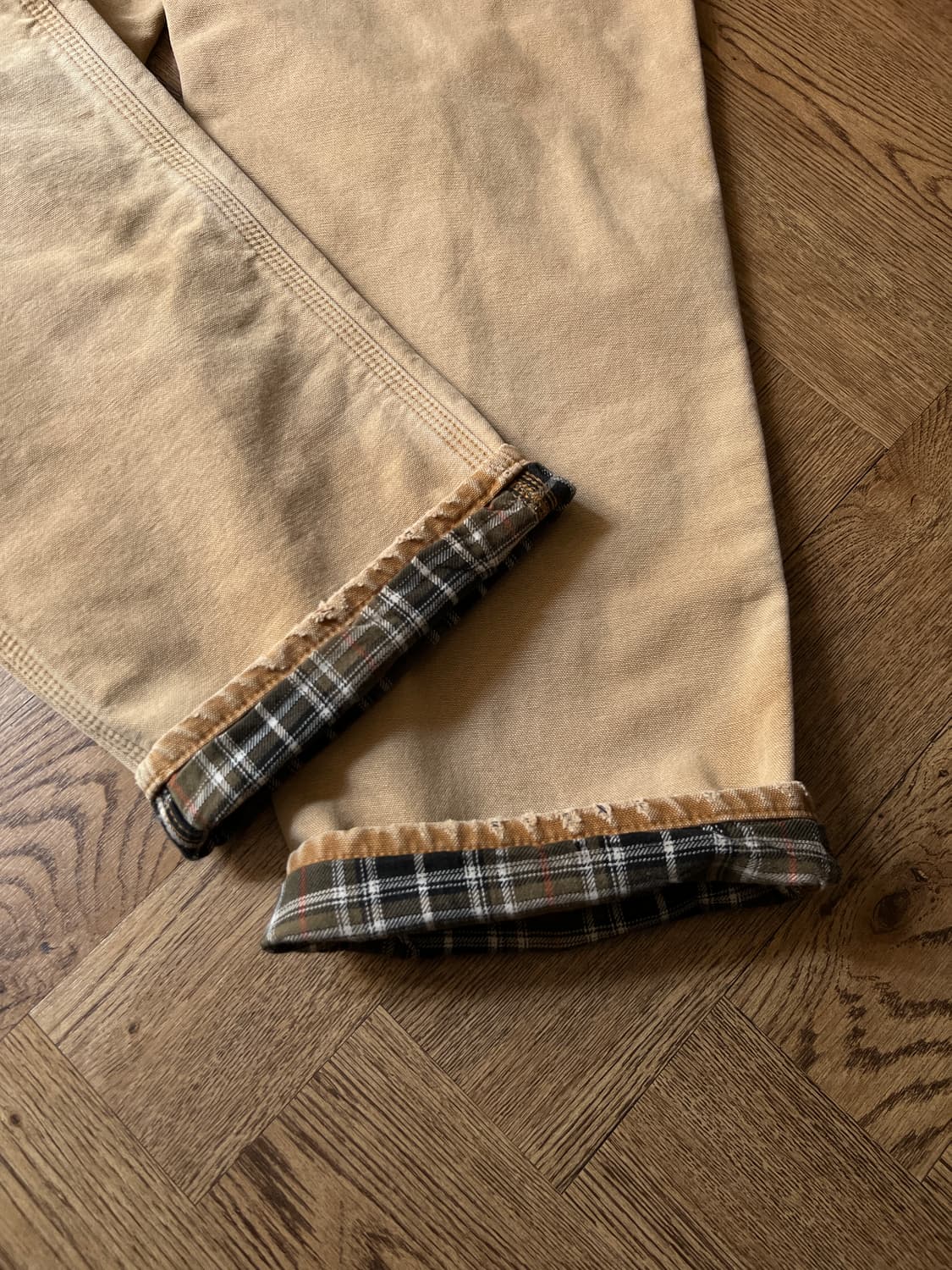 [34]칼하트 USA 체크 라이닝 브라운 싱글니 카펜터 워크 팬츠 상품이미지4