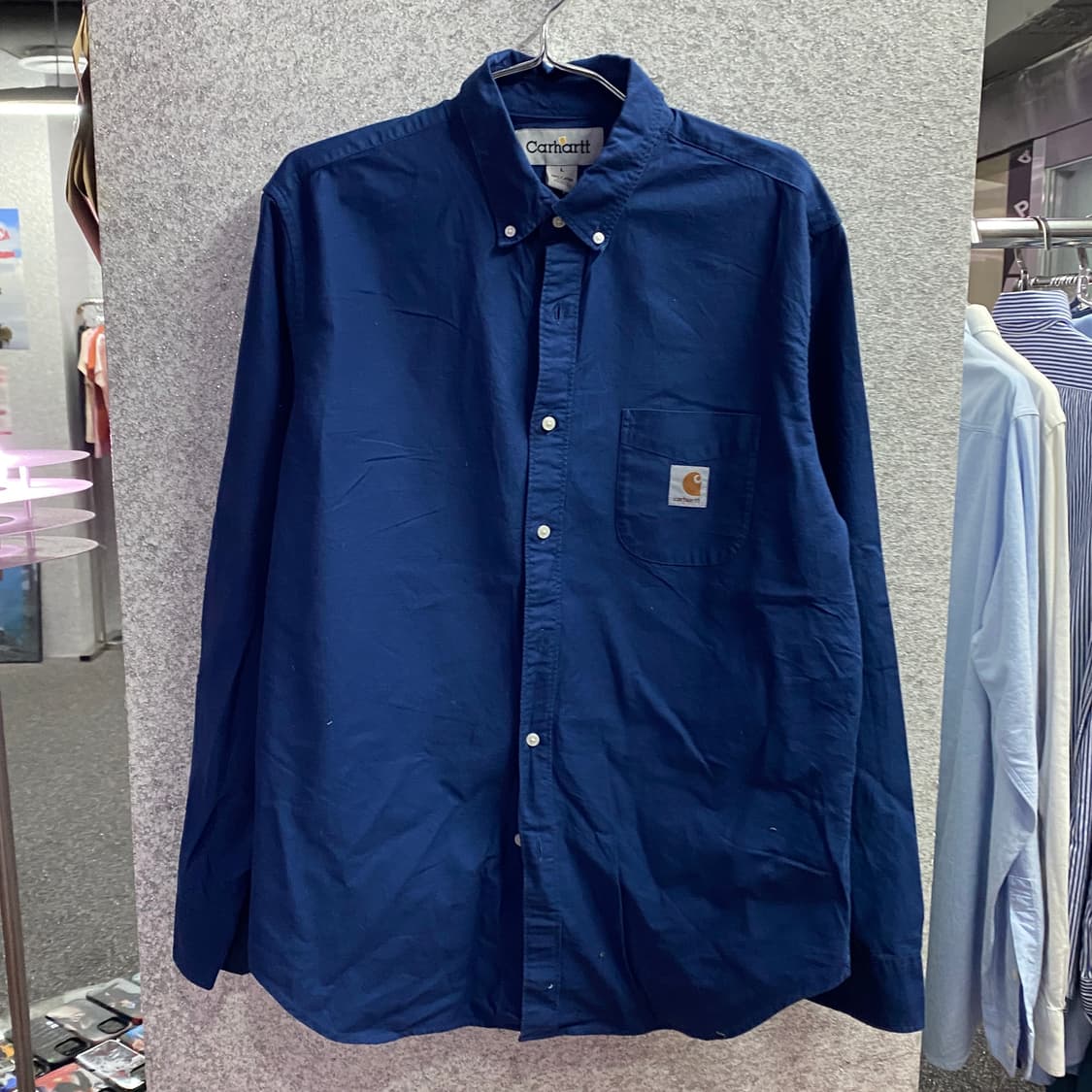 칼하트 패치로고 원포켓 네이비 셔츠 B3163 상품이미지2