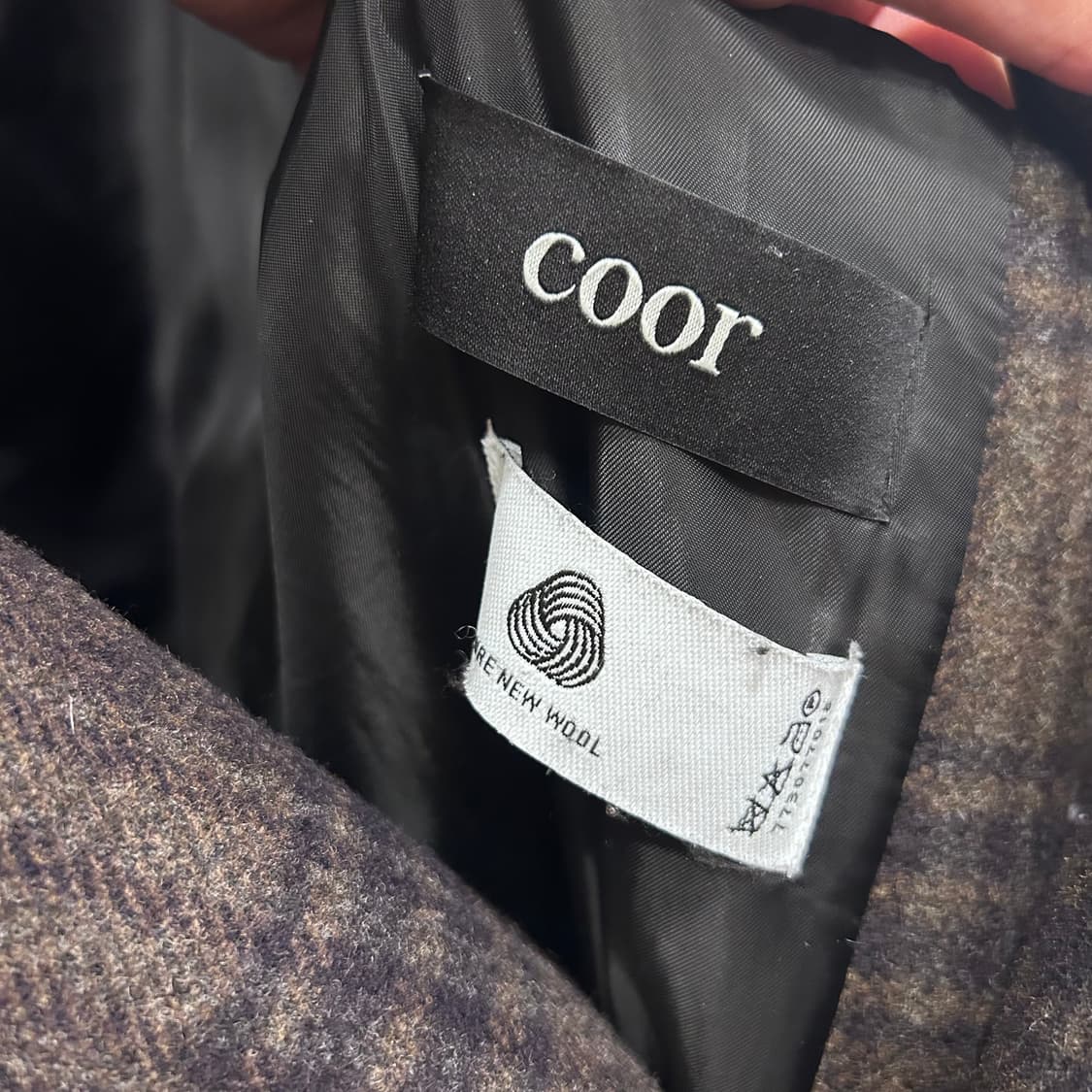 COOR 쿠어 퓨어 울 체크패턴 더블 롱코트 상품이미지3
