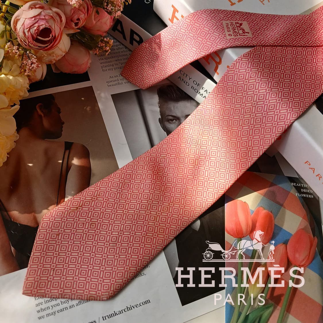 에르메스 실크 핑크 기하 패턴 넥타이 9.1cm B등급 E740
 상품이미지1