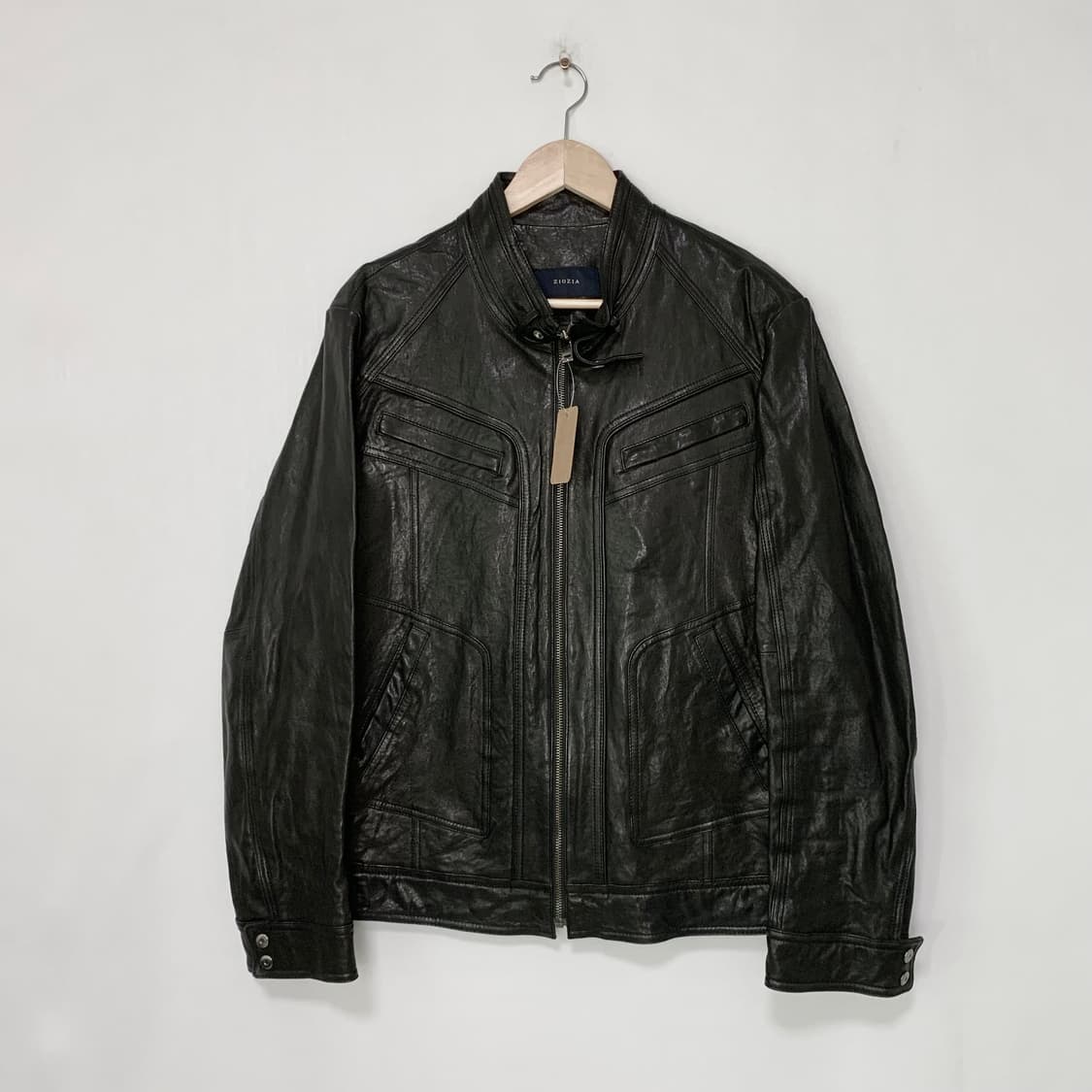 지오지아 빈티지 리얼레더 양가죽 라이더 벨티드넥 자켓 블랙 105 상품이미지1