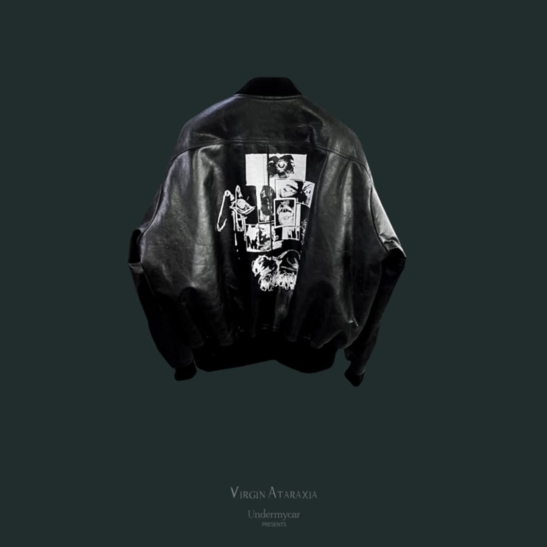 언더마이카 언노운 아트웍 프린트 염소 가죽 봄버 블랙 상품이미지2