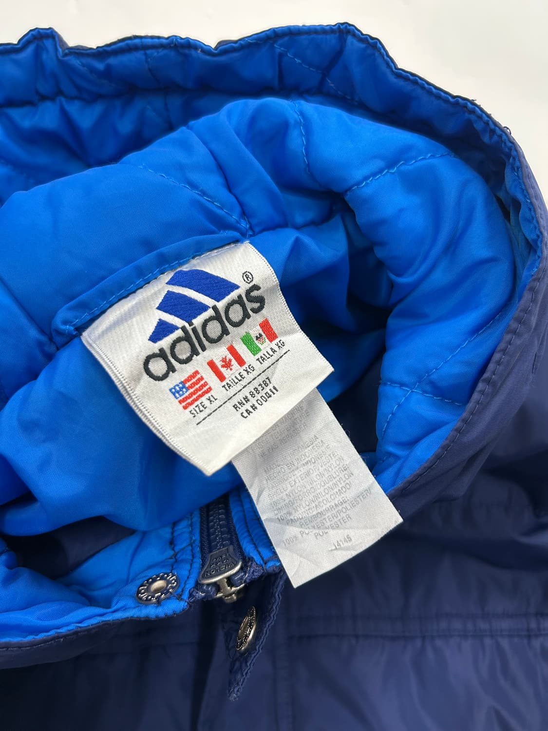 아디다스 90s 블루 배색 누빔 점퍼 XL 상품이미지6