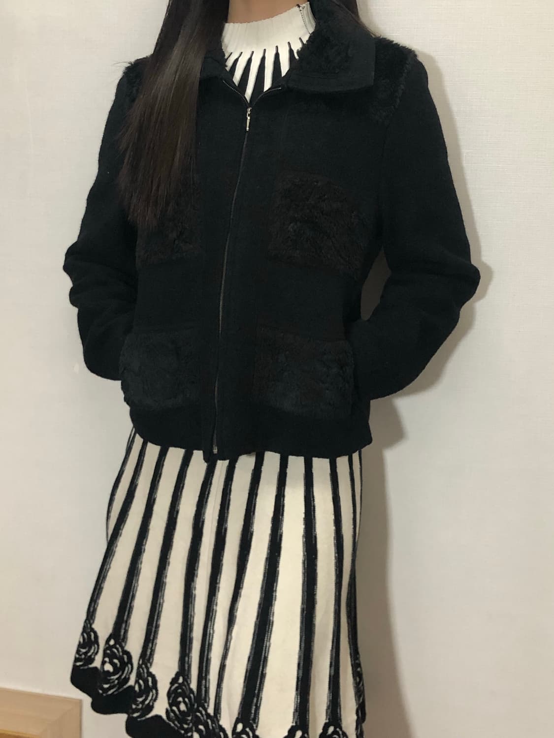 빈티지 블랙 퍼 울 자켓 상품이미지6