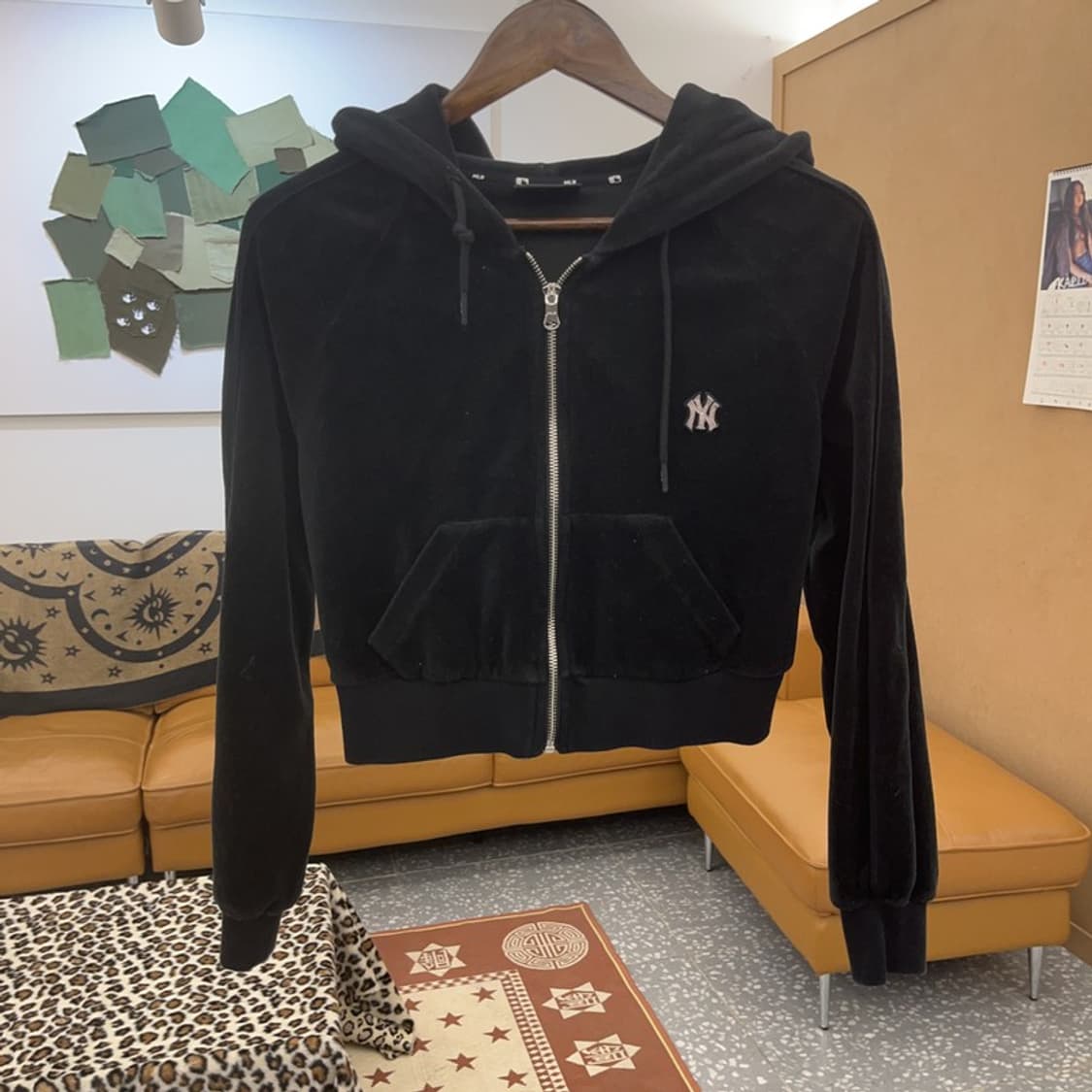 MLB 뉴욕양키스 스트릿 힙합 벨벳 크롭 후드집업 95 C09471 상품이미지3