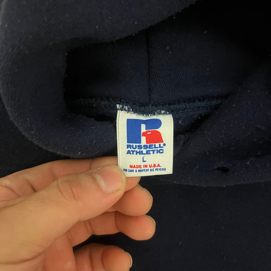[L] 80s USA 빈티지 러셀 후드티 네이비 상품이미지2
