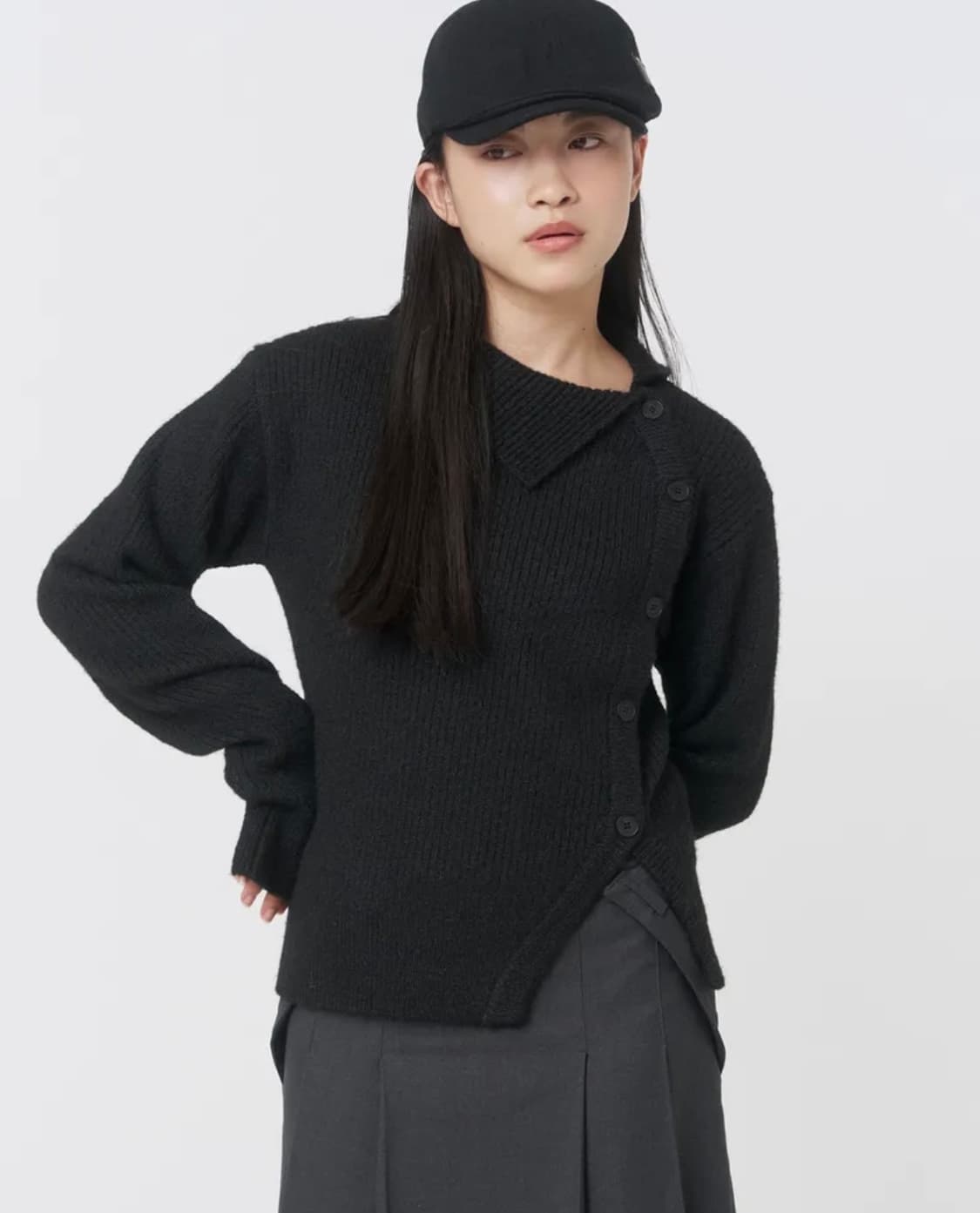 Side button knit BLACK 상품이미지2