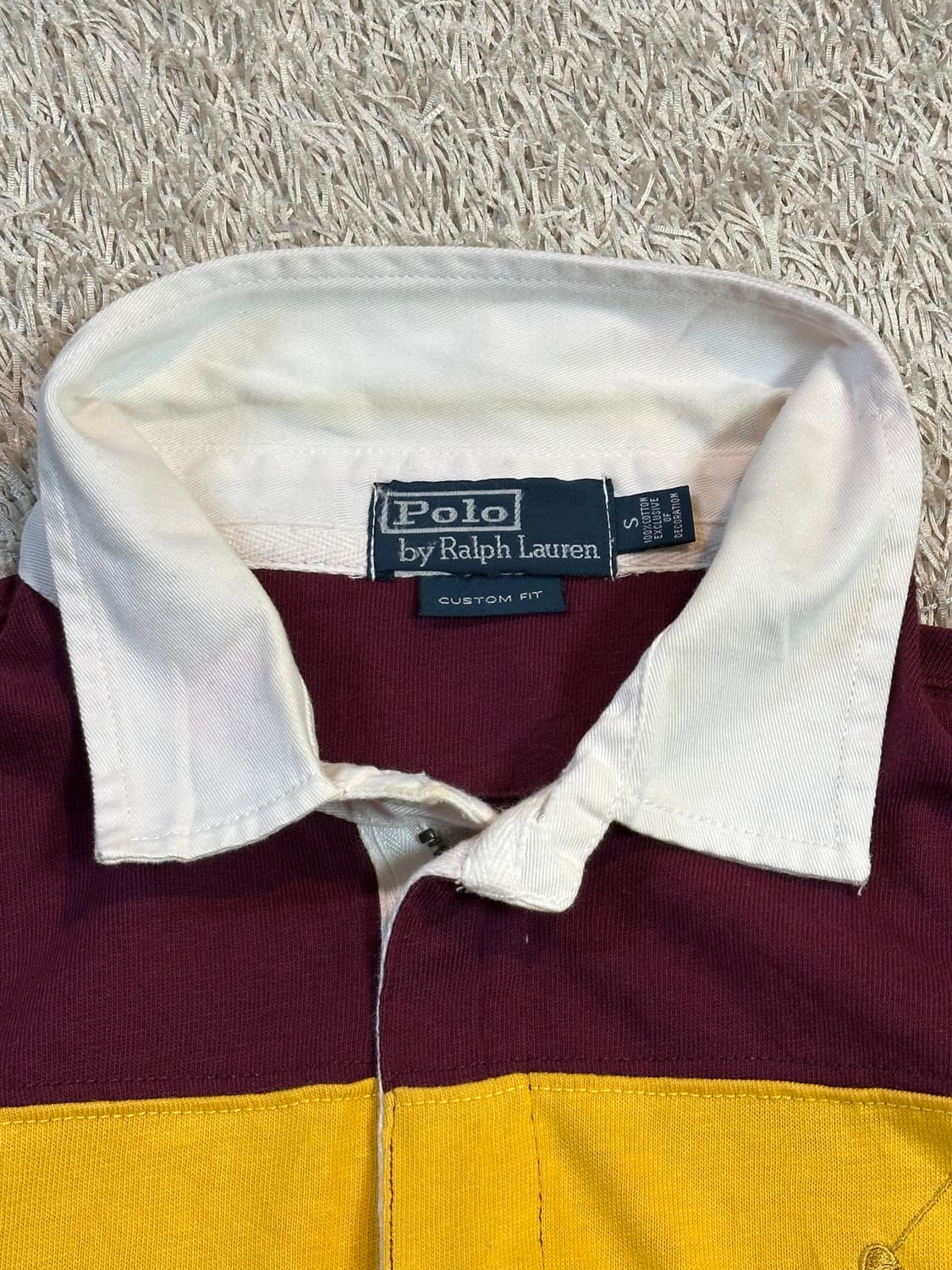 90's 폴로 랄프로렌 골드 빅포니 스트라이프 럭비티 버건디옐로우 상품이미지5