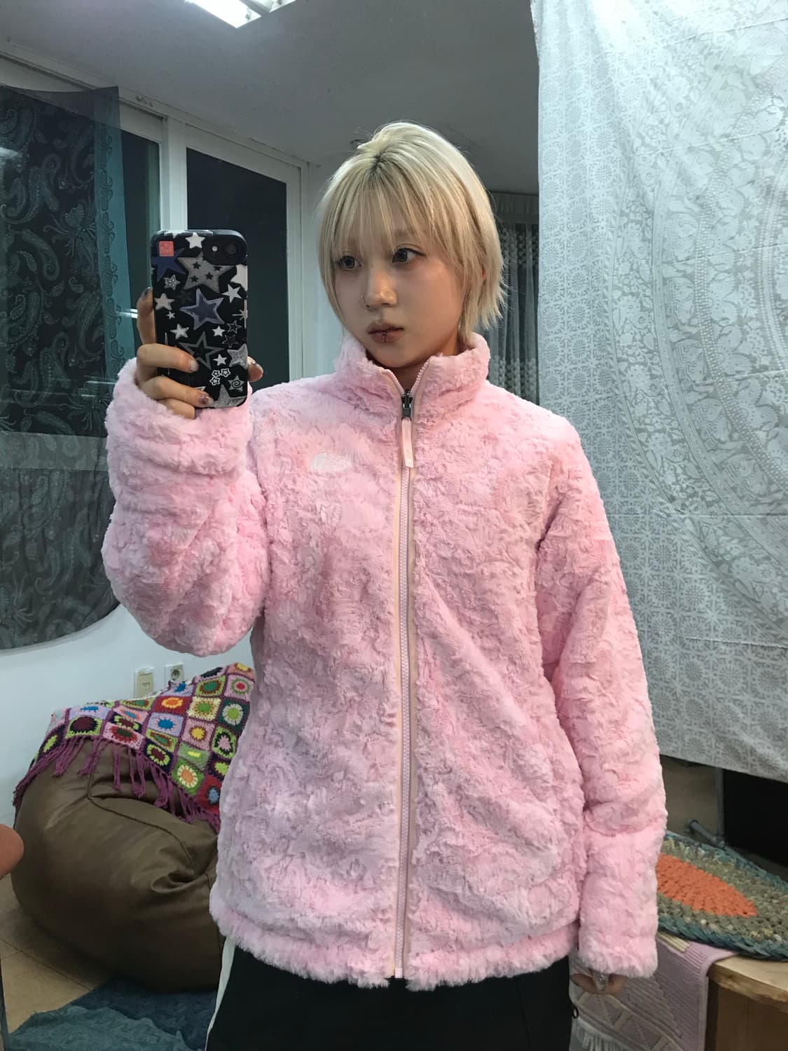 노스페이스 여성 핑크 리버시블 후리스 경량패딩  상품이미지1