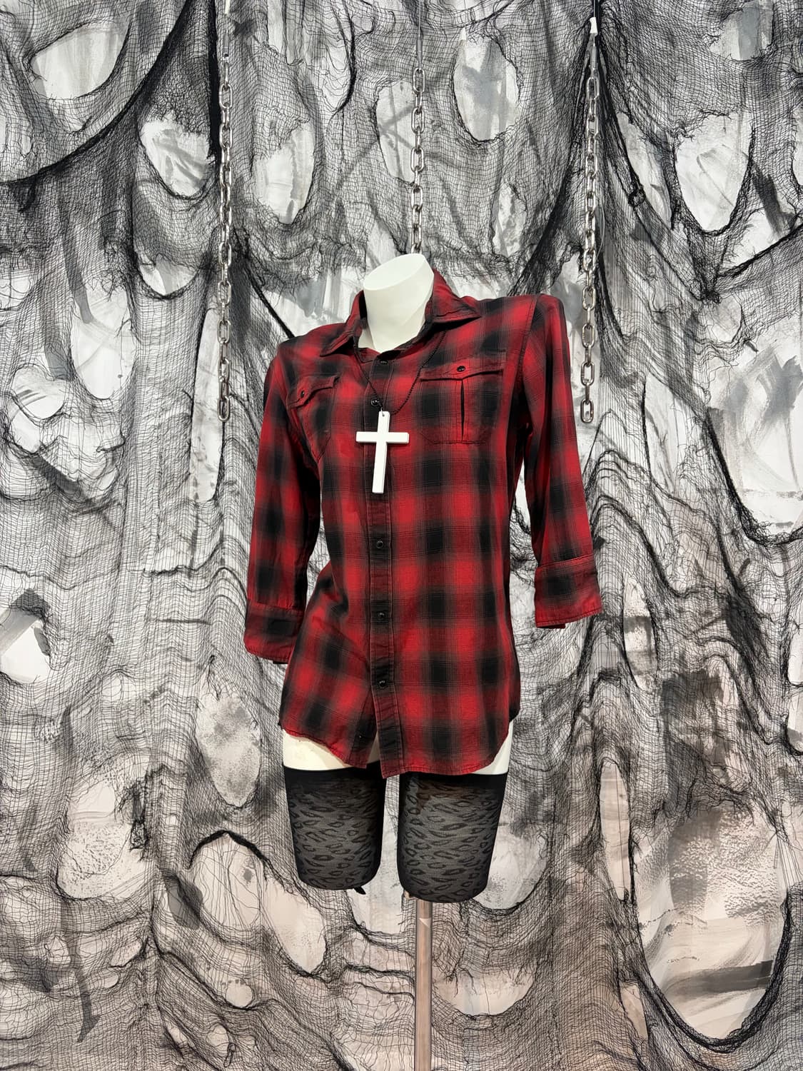 Roen x Semantic back skull check shirt 상품이미지4