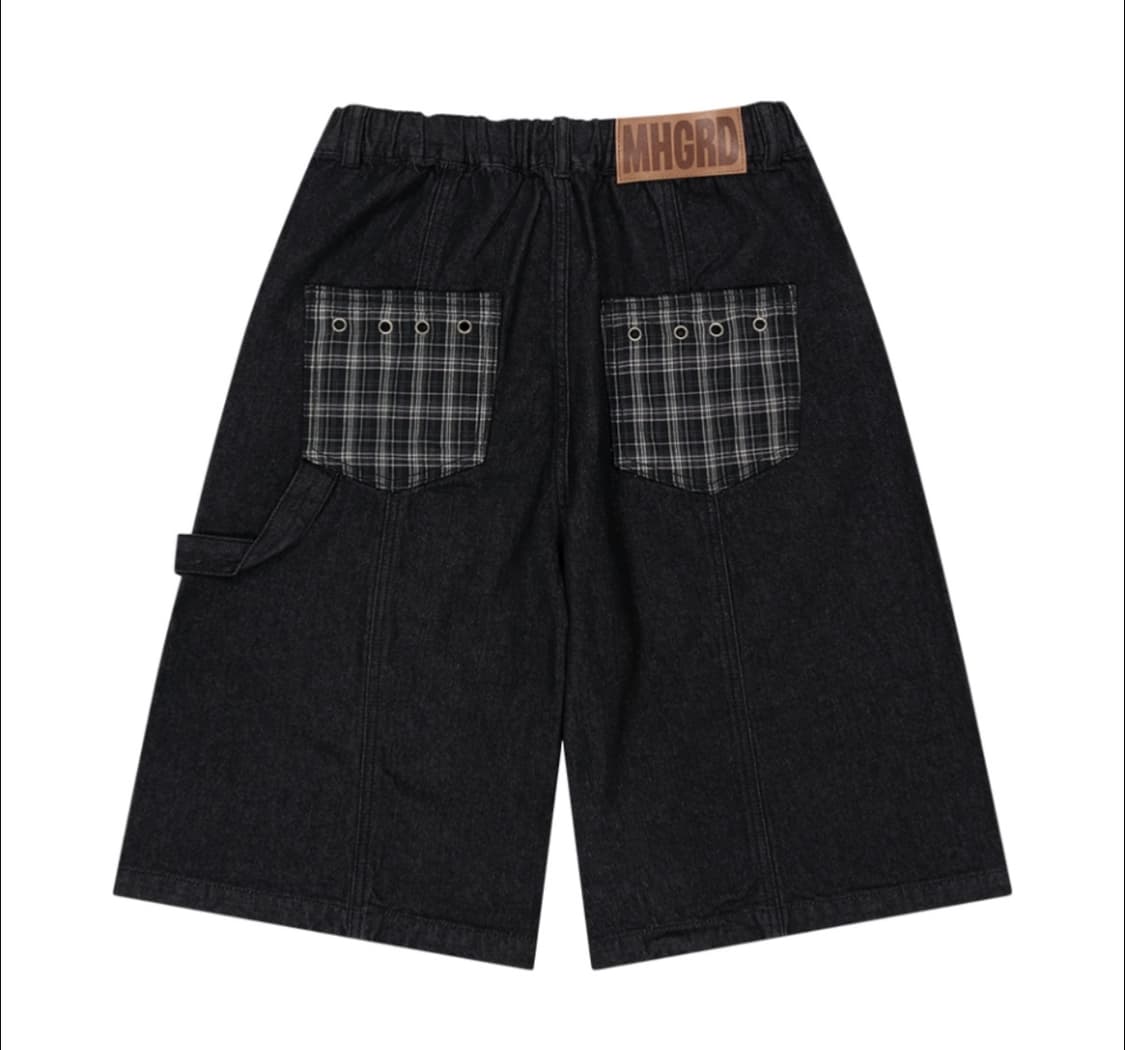 [⭐️새상품/마하그리드] 버뮤다 체크 포켓 데님쇼츠 (블랙/M사이즈) 상품이미지1
