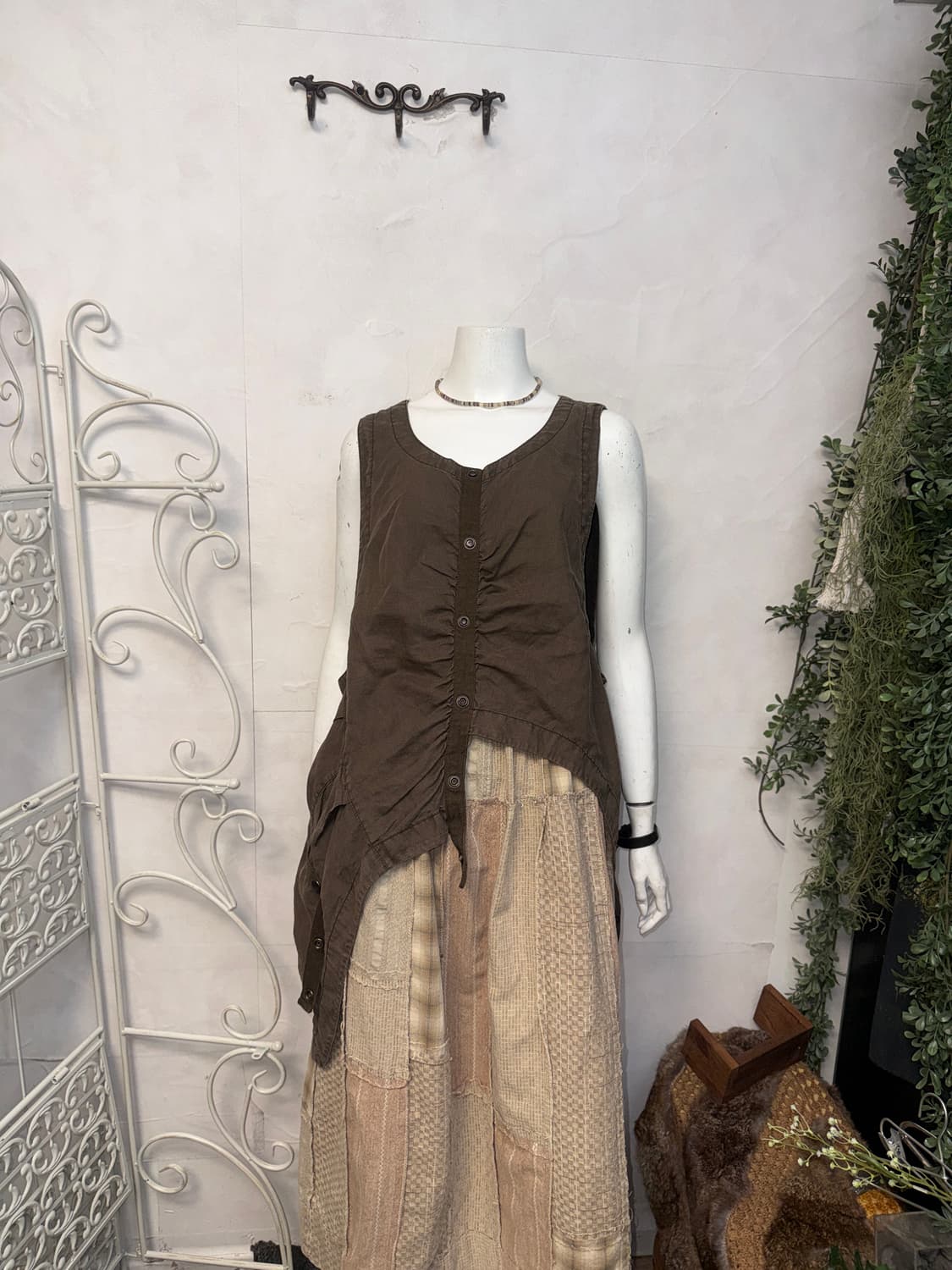 Dark brown shirring button balloon 슬리브리스 상품이미지5
