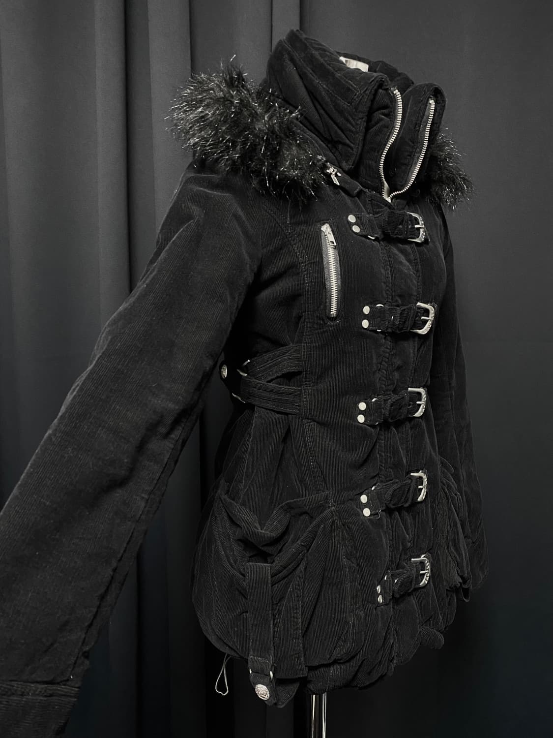 고스 펑크 버클 코듀로이 패딩 후드 자켓 코트 일본빈티지 상품이미지2